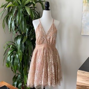 Honey Nude Glittery Tulle Party Dress Large